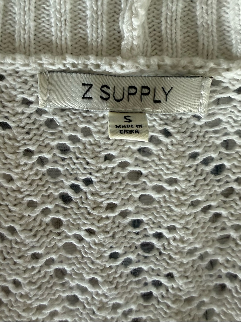 Z Supply White Open-Weave Crewneck Sweater